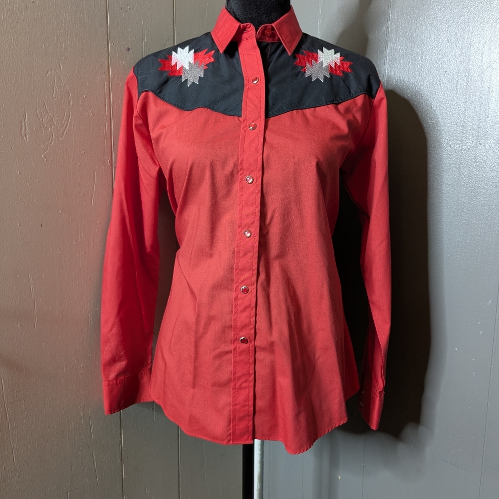 Red Western Shirt with Embroidered Stars